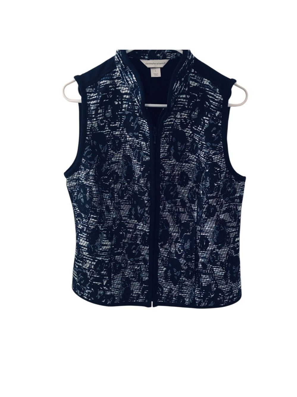 Christopher & Banks Navy and White Floral Zip Vest